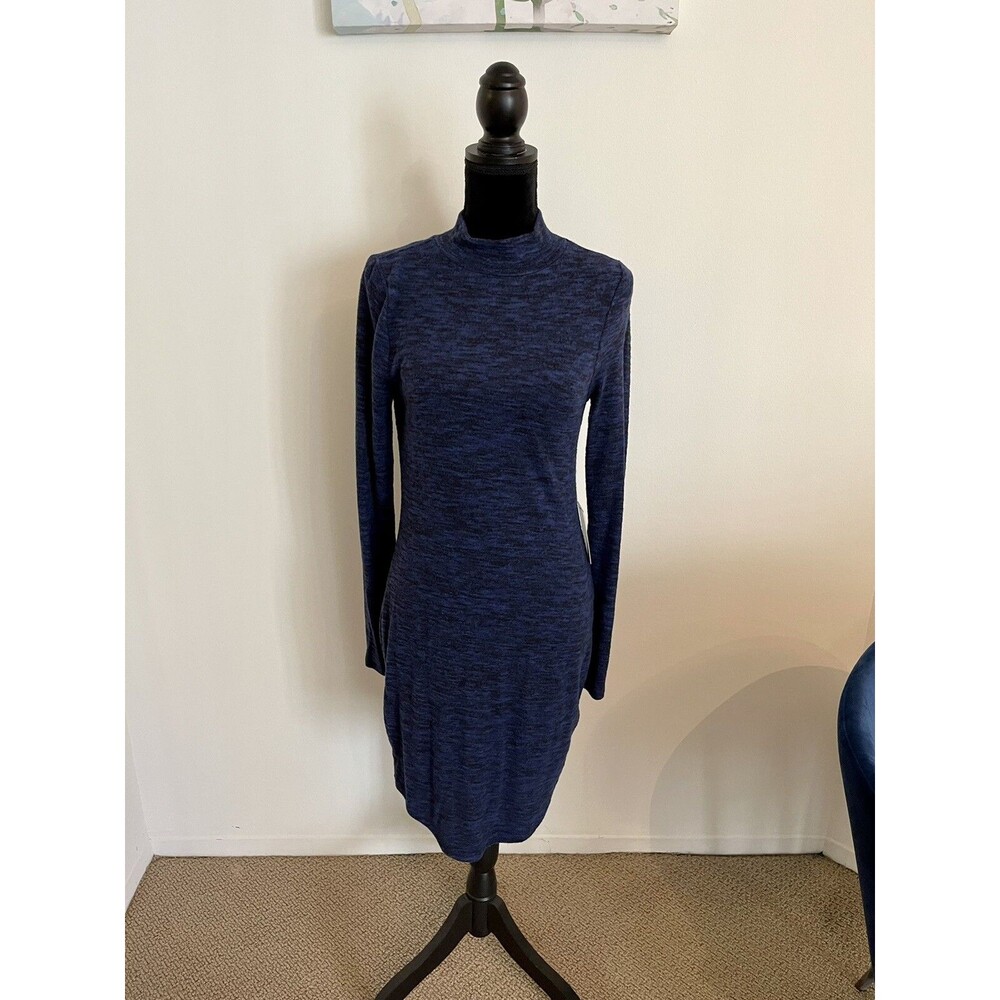 Express Women's Blue Black Mock Neck Sweater Dress Cozy Knit Size M NWT